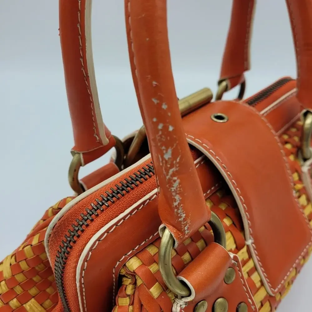 Cynthia Rowley Orange & Yellow Woven Raffia Satchel